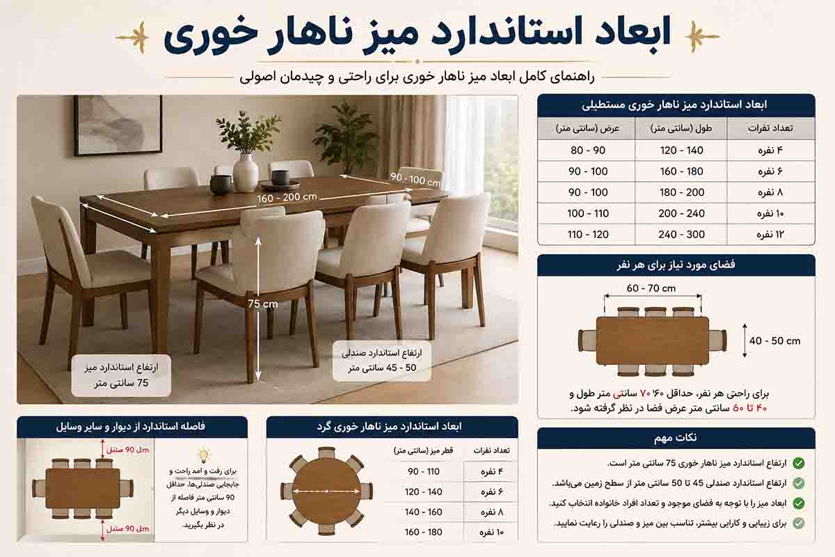 ابعاد میز ناهار خوری